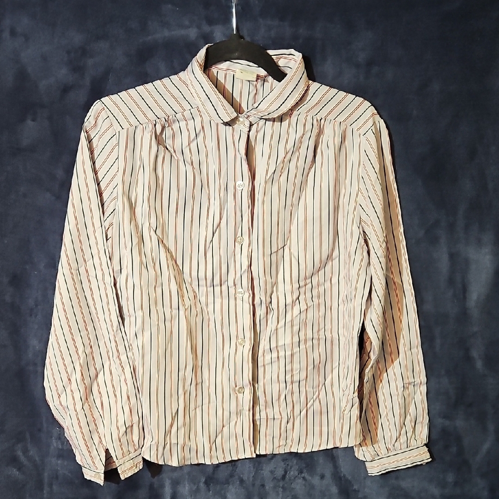 Vintage Grey And Red Striped Blouse